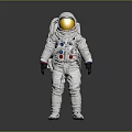Man Wearing Full White Astronaut Spacesuit with Yellow Visor Helmet Standing
