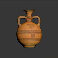 Hand Carved Ceramic Vase With Two Handles And Spiral Linear Patterns