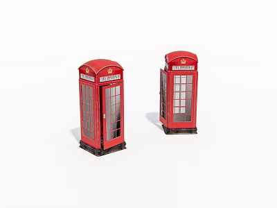 Classic Red Public Telephone Booths Iconic Urban Public Facilities Structure 3d model