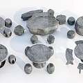 Various Stone Table And Chair Sets With Round Tops And Different Designs 3d model