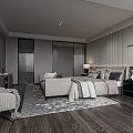 Modern Hotel Guest Room With Bed Sofa Wooden Flooring Table Lamps And Accent Rug