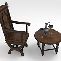 Classic Wooden Leisure Chair With Small Round Table Water Jug Wine Glasses