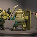 Military Action Soldier Dolls in Green Uniforms with Dynamic Poses Shield Knife and Gun
