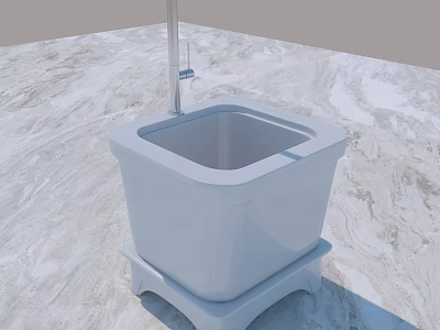 White Square Wash Basin With Pedestal Stand And Faucet On Marble Countertop For Daily Washing 3d model
