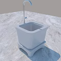 White Square Wash Basin With Pedestal Stand And Faucet On Marble Countertop For Daily Washing