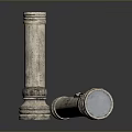 Silver Cylindrical Objects With Engraved Patterns Standing And Tilted On Dark Background With Reflections 3d model