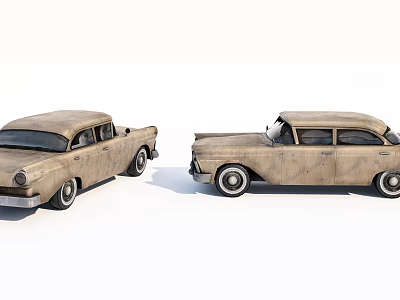 Two Vintage Classic Cars With Worn Weathered Body And Retro Design 3d model