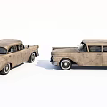 Two Vintage Classic Cars With Worn Weathered Body And Retro Design
