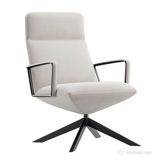 Modern Light Gray Upholstered Office Chair With Metal Armrests And Black Five-Point Base 3d model 