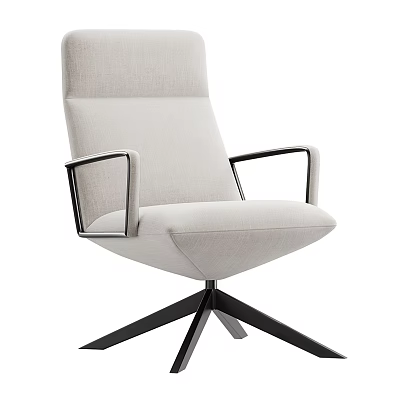 Modern Light Gray Upholstered Office Chair With Metal Armrests And Black Five-Point Base 3d model