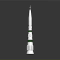 White Space Rocket Model With Green Stripes And Base Structure Design