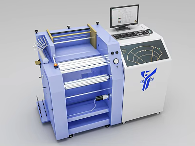 Blue And White Modern Kitchen Appliance With Computer Monitor Control Panel And Rollers 3d model