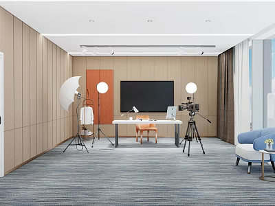 Modern Public Office Space Interior With Large Monitor Desk Chair And Sofa Setup 3d model