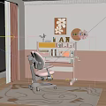 Kids Study Desk with Bookshelf Storage Pink Chair and Minion Dolls