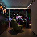 Vibrant Gaming Room Setup With Neon Lights Gaming Chair And Multiple Screens