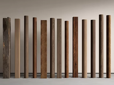 Wooden Columns Showcase Featuring Various Natural Wood Textures Shapes And Designs 3d model