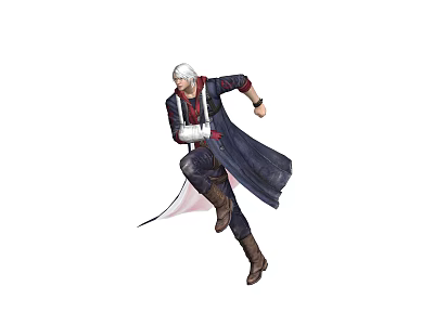 Action Game Movie Character With White Hair Long Coat Dynamic Running Stance 3d model