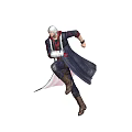 Action Game Movie Character With White Hair Long Coat Dynamic Running Stance