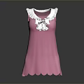 Pink Sleeveless Dress with White Ruffled Collar and Bow Decoration and Scalloped Hem Design