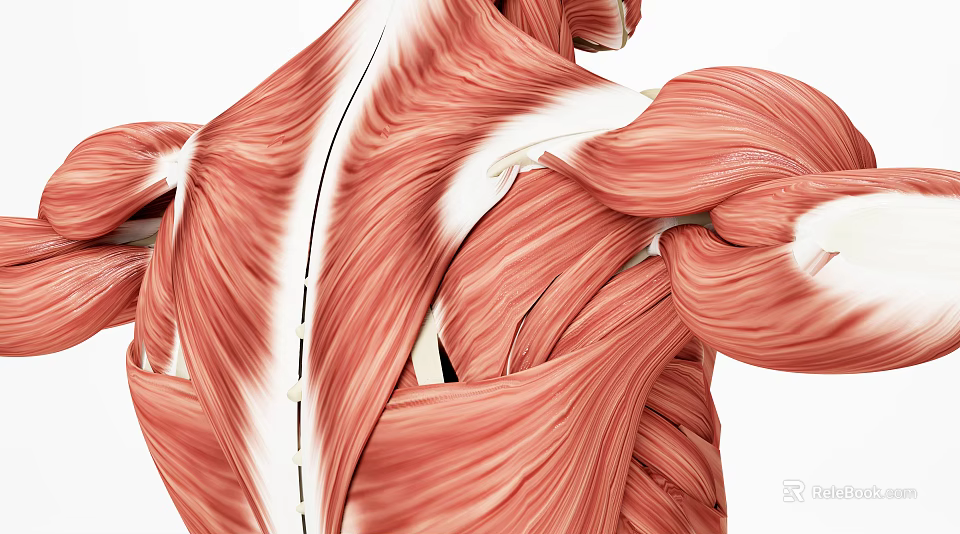 Detailed Human Back Muscle Anatomy Showing Muscular Layers And Fiber Structures 3d model 