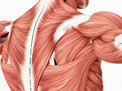 Detailed Human Back Muscle Anatomy Showing Muscular Layers And Fiber Structures 3d model