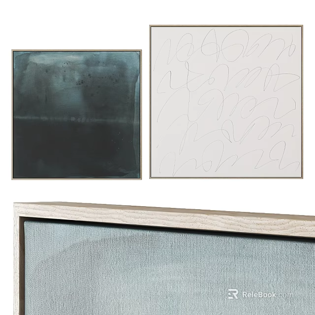 Modern Abstract Paintings With Textured Navy White Light Gray Tones Wall Art Decor 3d model 