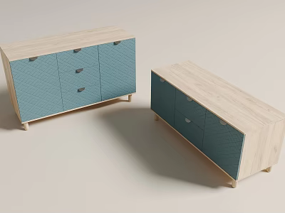 Modern Entryway and Side Cabinet with Blue Doors Light Wood and Drawers 3d model
