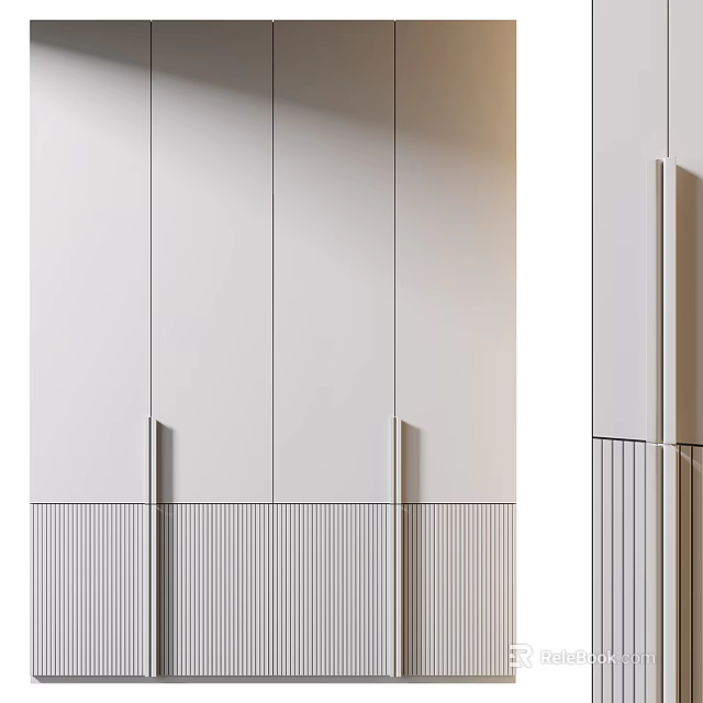 Modern Minimalist Wardrobe With Sleek Panel Doors And Vertical Striped Accents 3d model 