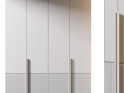 Modern Minimalist Wardrobe With Sleek Panel Doors And Vertical Striped Accents 3d model