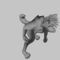 3D Animal Character With Black White Brown Fur Green Ears Yellow Eyes Open Mouth Squatting