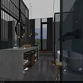 Modern Hotel Room Interior With Comfortable Bed Bathtub Decorative Paintings And Green Accents