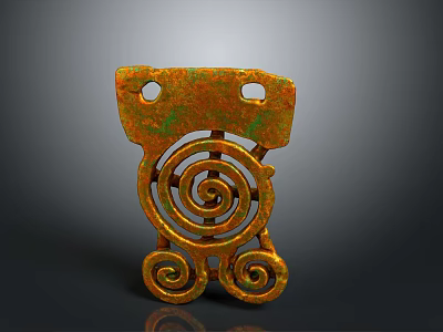 Intricate Sculpture Carving With Copper Patina Spiral Patterns Two Holes And Bottom Spirals 3d model