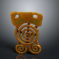 Intricate Sculpture Carving With Copper Patina Spiral Patterns Two Holes And Bottom Spirals