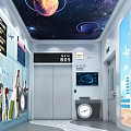 Front Desk Reception With Starry Sky Ceiling Gate 805 Sign Elevator Display Screen And Clock 3d model