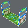 Interactive Play Zone With Blue White Frames Green Turf Floor Geometric Mats And Side Panels 3d model