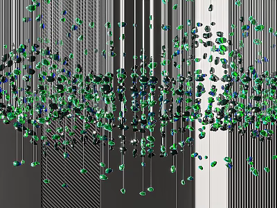 Modern Green and Black Beaded Chandelier with Elegant Hanging Strand Design 3d model
