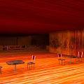Cartoon Restaurant Scene With Red Ceiling Wooden Walls Red Chairs And Dark Tables