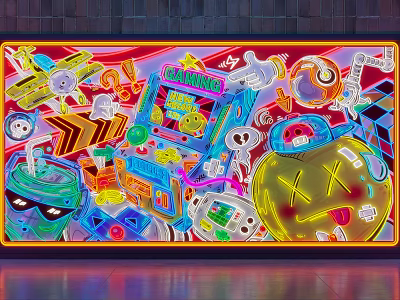 Vibrant Neon Decorative Light With Colorful Cartoon Patterns And Playful Elements 3d model