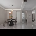 Minimalist Living and Dining Room Interior With Gray Sofa Open Kitchen And Pendant Lights