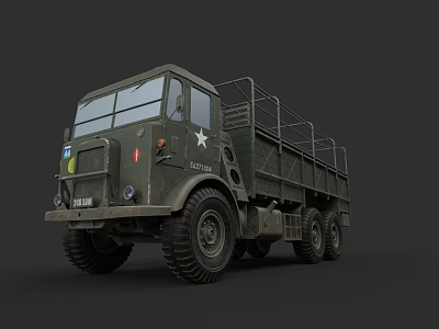 Green Military Truck With White Star Logo And Canvas Cargo Bed 3d model