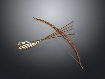 Traditional Wooden Bow And Arrow Set With Classic Design For Historical Weapon Collection 3d model
