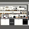Modern Organized Kitchen With Essential Appliances On Countertop And Shelves