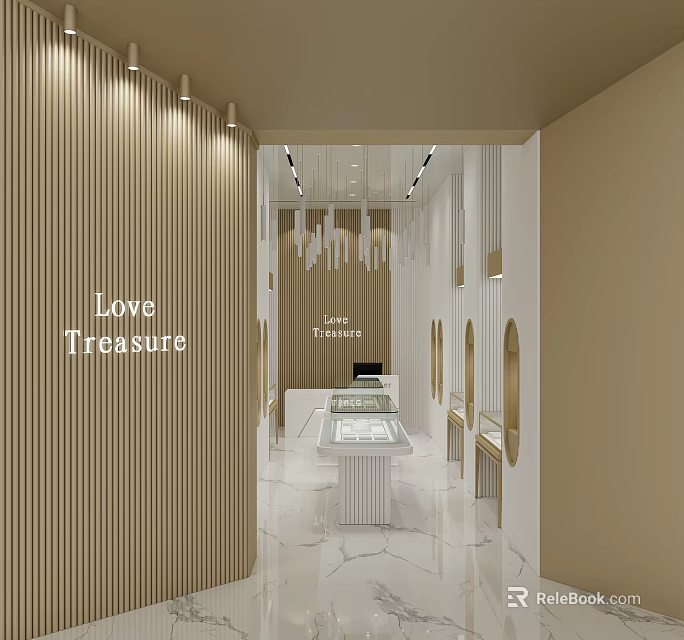 Elegant Jade Treasures Jewelry Store Interior With Love Treasure Display Counters And Modern Decor 3d model 