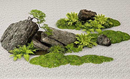 New Chinese Style Landscape Stone Bryophytes Courtyard Landscape Sits Stones Stones Pteridophytes Plant Pile Plant Combination 3d model