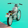 Vintage White Motorcycle with Brown Seat and Black Wheels Classic Headlights and Chrome Exhaust