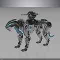 Futuristic Mechanical Dog Creature With Blue Accents And Back Mounted Device