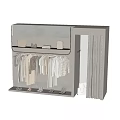 Modern Closet Interior With Hanging Shirts Dresses Coats Hangers And Shelves