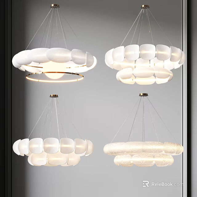 Modern White Petal Shaped Chandeliers With Circular Design For Interior Decor 3d model