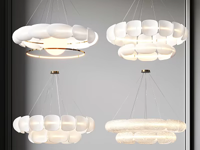 Modern White Petal Shaped Chandeliers With Circular Design For Interior Decor 3d model