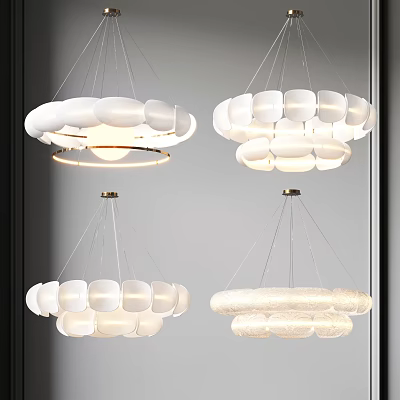 Modern White Petal Shaped Chandeliers With Circular Design For Interior Decor 3d model